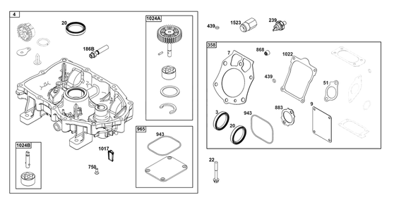 Crankcase Cover/Sump And Lubrication Group Diagram and Parts List for 61G877-0001-J1 400000 - 699999 Briggs and Stratton Engine